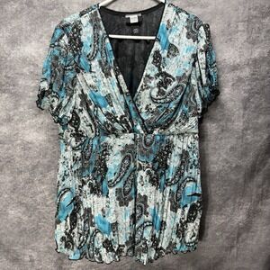 Studio 1940 Babydoll Top Women's Plus 22/24W Paisley Turquoise Fairy Swing
